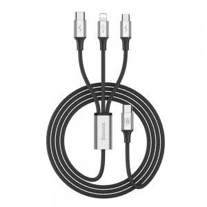Baseus Type C Rapid 3-in-1 Cable for Micro+Lightning+Type C 3A 1.2m Silver + Black (CAMLT-SUS1)